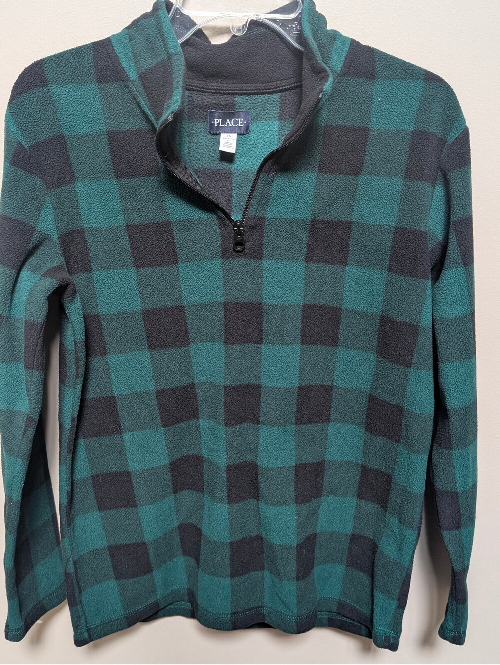 The Children's Place Boys' 1/4 Zip Green and Black Fleece Pullover, XXL